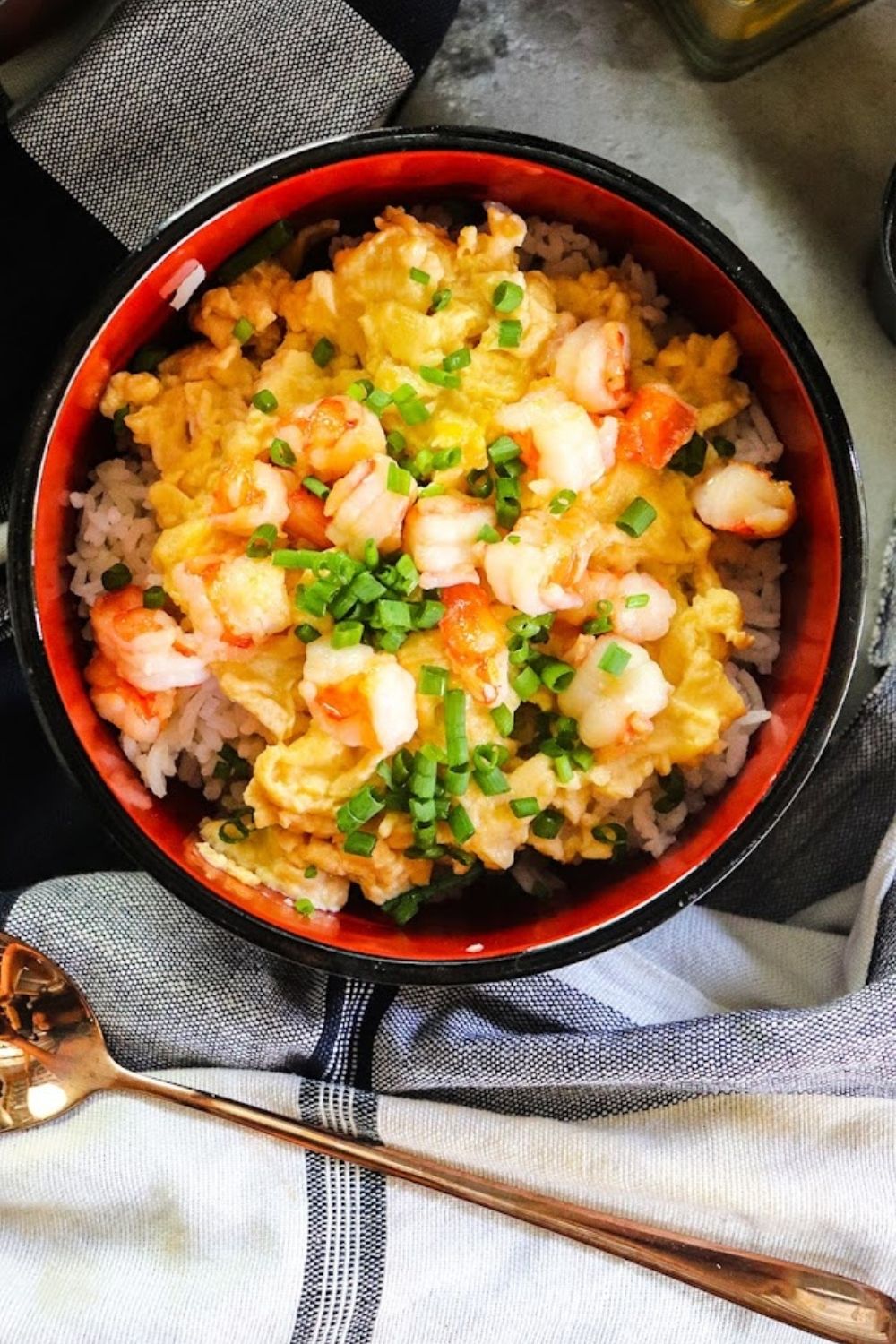 shrimp omelet rice bowl